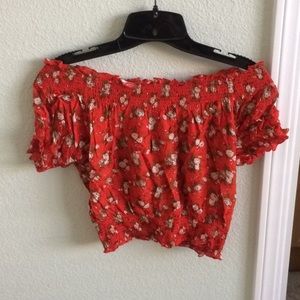 F21 red floral crop top. Off the shoulder!